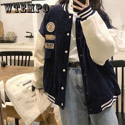 Uniforme da baseball da donna con cuciture a contrasto, giacca retrò stile coreano ampio primavera e autunno, giacca di tendenza