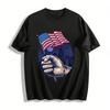 American City Nightscape Flag Holding Print Casual T-Shirt Pure Cotton T-shirt