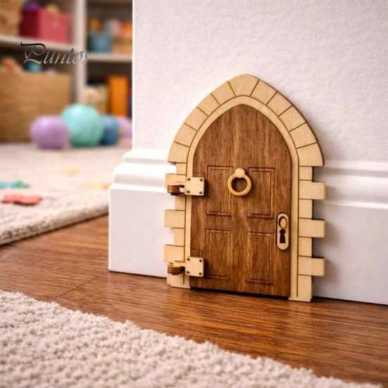 Halloween Tree Ornament Opening Fairy Door with Hidden Gnome Scene, Miniature Wooden Wall Decor, Whimsical Holiday Gift for Kids 2D Flat Reading Scene