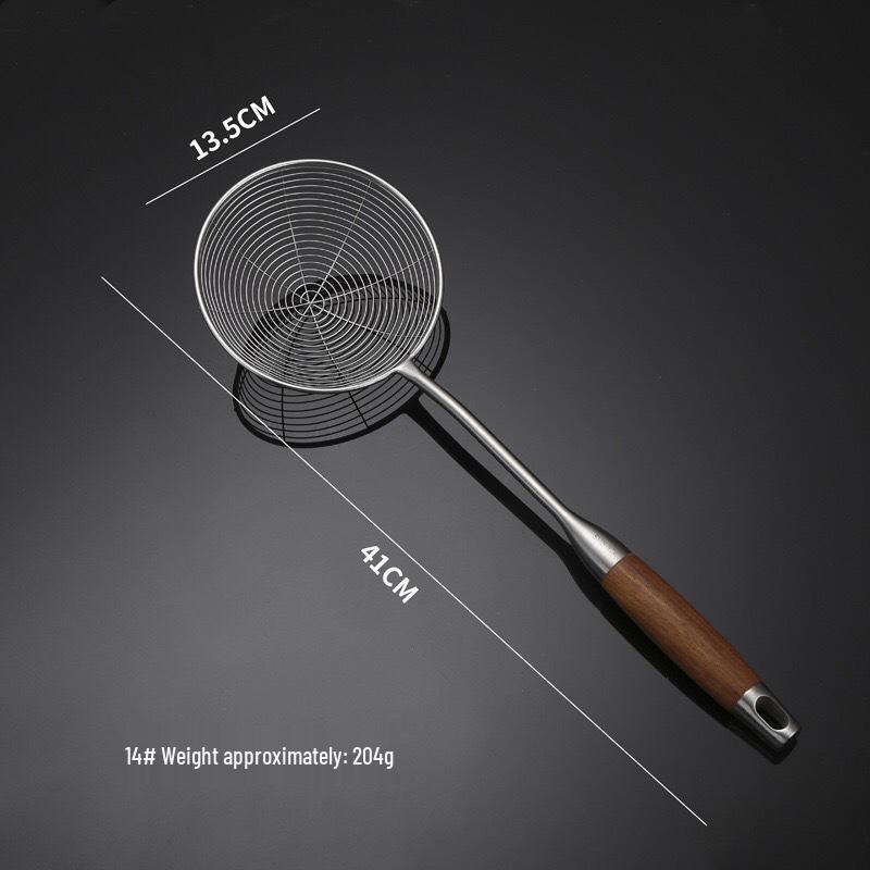 Hollow Ladle: Rosewood Handle Stainless Steel Wire Strainer & Noodle Scooper for Kitchen Oil & Hot Pot.