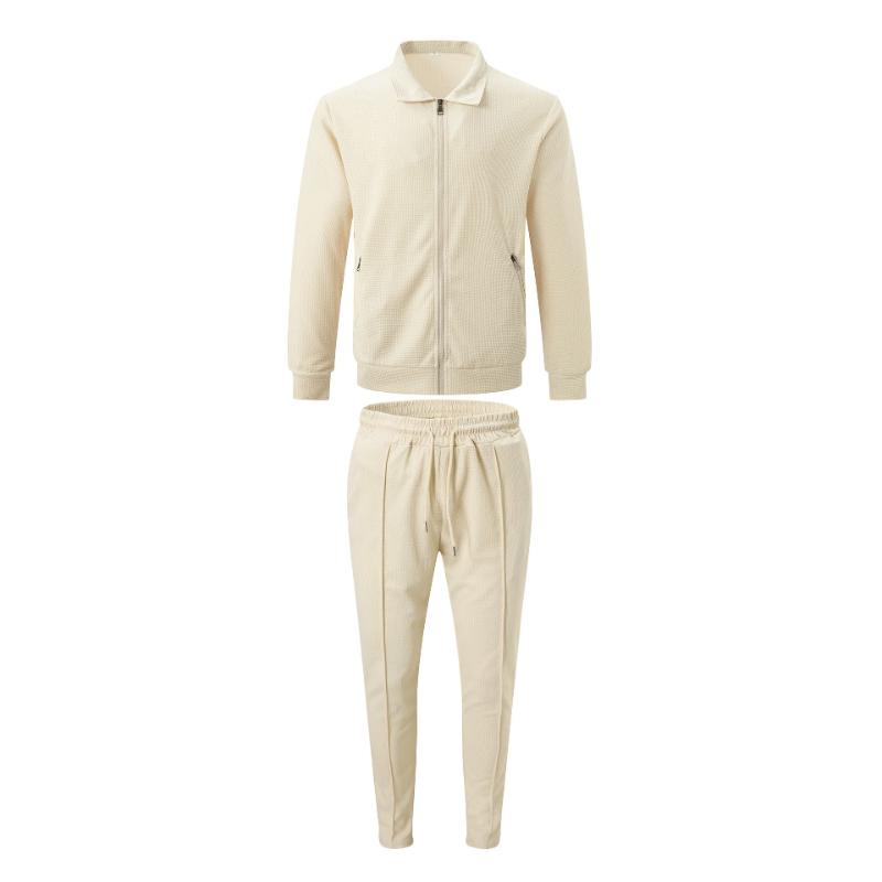 Men's   Spring and Autumn Jacket  Youth Waffle Chain Pocket Lapel Slim Cardigan Men's Jacket Suit