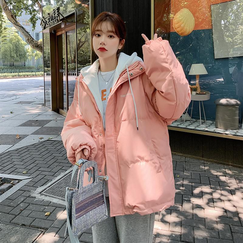 Winter Jacket Women Overcoat Thick Down Cotton Padded Short Parkas Fake Two-piece Oversize Casual Hooded Bubble Coat Female