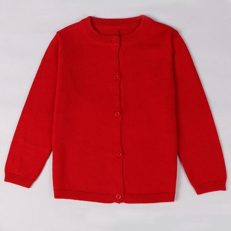 Girls Spring and Autumn Solid Color Knitted Cardigan Sweater Long-sleeved Cotton Jacket