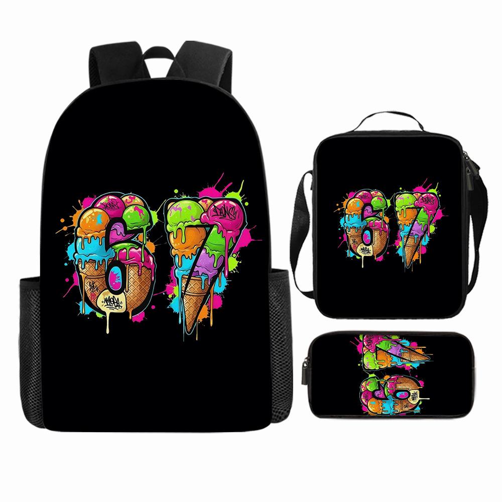 Large Capacity Schoolbag with Shoulder Strap; Student Three-piece Pencil Case Set