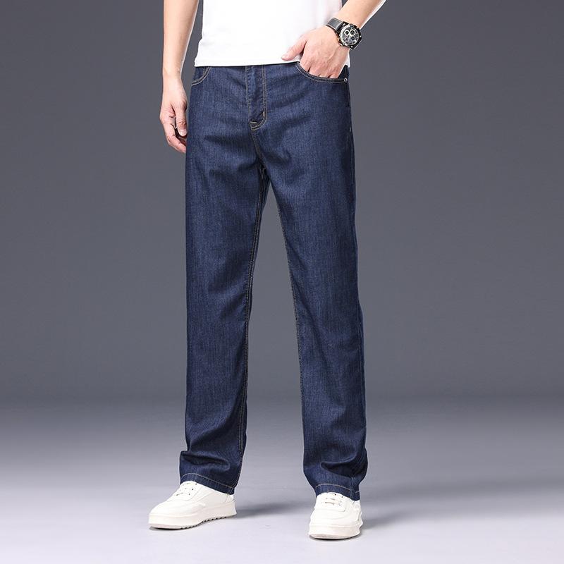 JYL Spring thin jeans men's wide and straight business novel elastic trousers