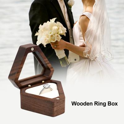 Jewelry Storage Box Finish Velvet Foam Triangle Shape Rustic Storage Single Slot Wooden Ring Box Engagement Accessory