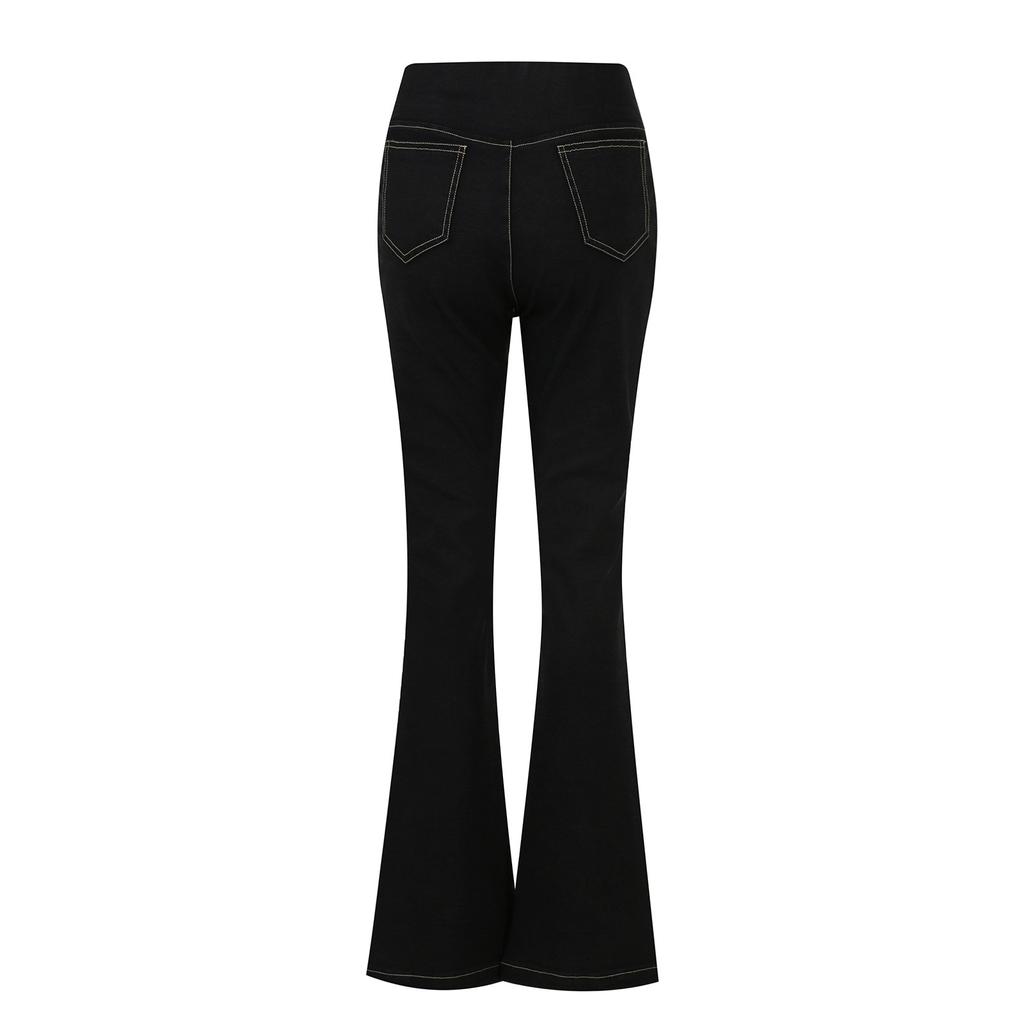 Women's Leisure Color High Waist Motion Regular Jeans High Waisted Pocket Cool Breathable Washed Stretchy Casual Super Flare Pants