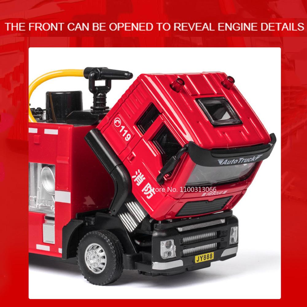 1/50 Ladder Fire Engine Car Model Toy Wheel Pull Back Sprinkler Fire Truck with Light Music Rescue Vehicle Kids Educational Toys