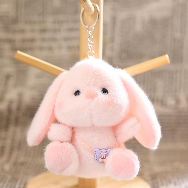 Cute Bunny Keychain Cartoon Little Rabbit Stuffed Doll Keyring Soft Plush Toy Key Holder Bag Pendant Backpack Hanging Decoration