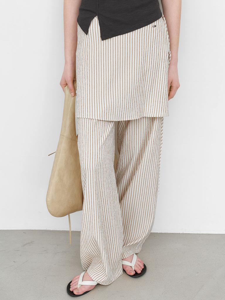 ATELIER NAIN Stripe Wrap Skirt Layered Pants (Pt-5778)