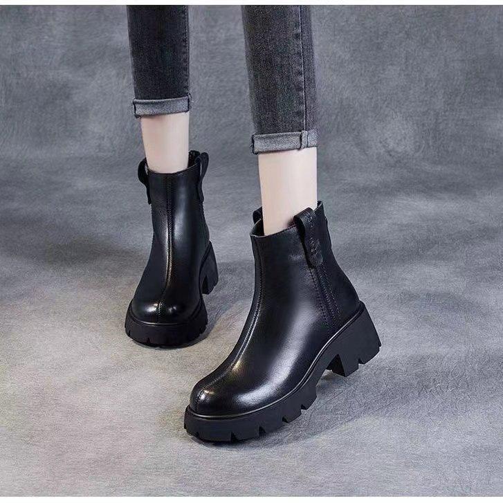 Platform Martin Boots Women's 2025 Autumn and Winter New Chelsea Soft Leather Short Boots Fashionable Retro Versatile British Small Leather Boots