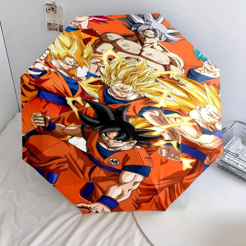 1 PC Automatic Folding Umbrella - Son Goku Pattern Portable Foldable Design With 8 Ribs Christmas Birthday Gifts