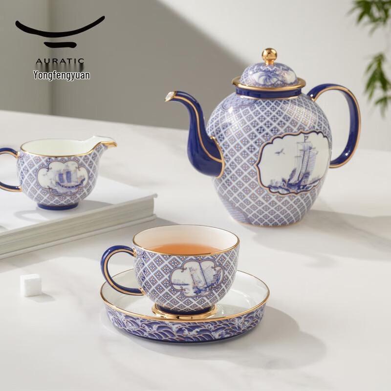 Yongfengyuan "Four Seas Peace" 17-Piece Ceramic Tea & Coffee Set