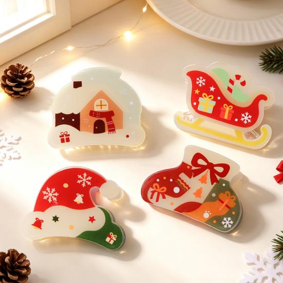 Holiday Gift Ideas for Women Christmas Cartoon Hair Claw Clip, Cute Clip Women, Non-slip Secure Grip Clips Half-tied Strong Hold Acrylic Accessories