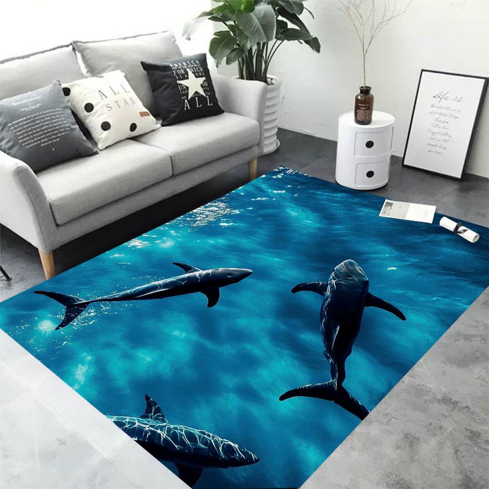 Sharks Leap Out of The Water Carpet Funny Shark Floor Mat Laundry Room Mat Laundry Decor Balcony Child Living Room Bedside Mats