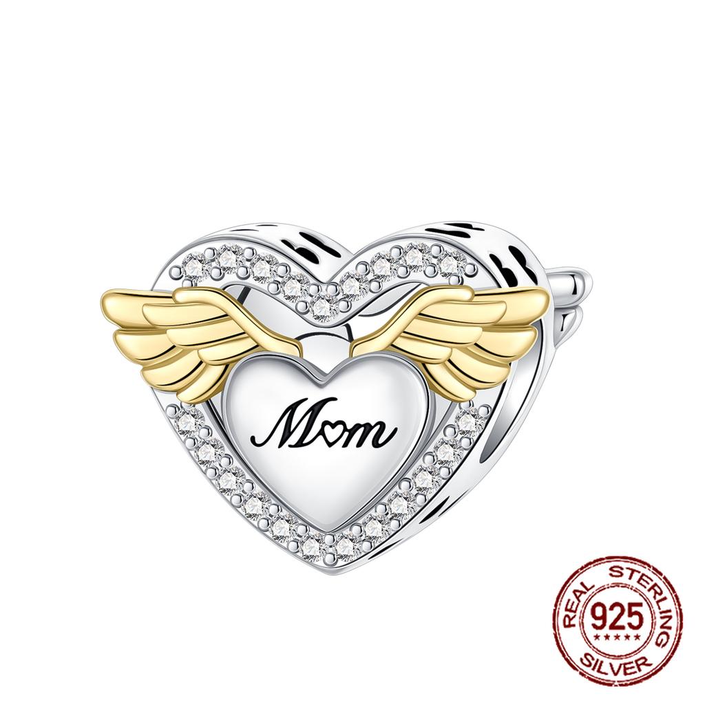 Copper Heart Shaped Daughter Mom Charm Beads Fit 4Mm Hole Diameter Bracelets Fine Diy Mother'S Day Jewelry Gift