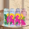 1PC Pink Leopard Tropical Leaf Art 750ml Color Plastic Sports Water Bottle Leakproof Flip Straw Lid For Sports Office Home Use