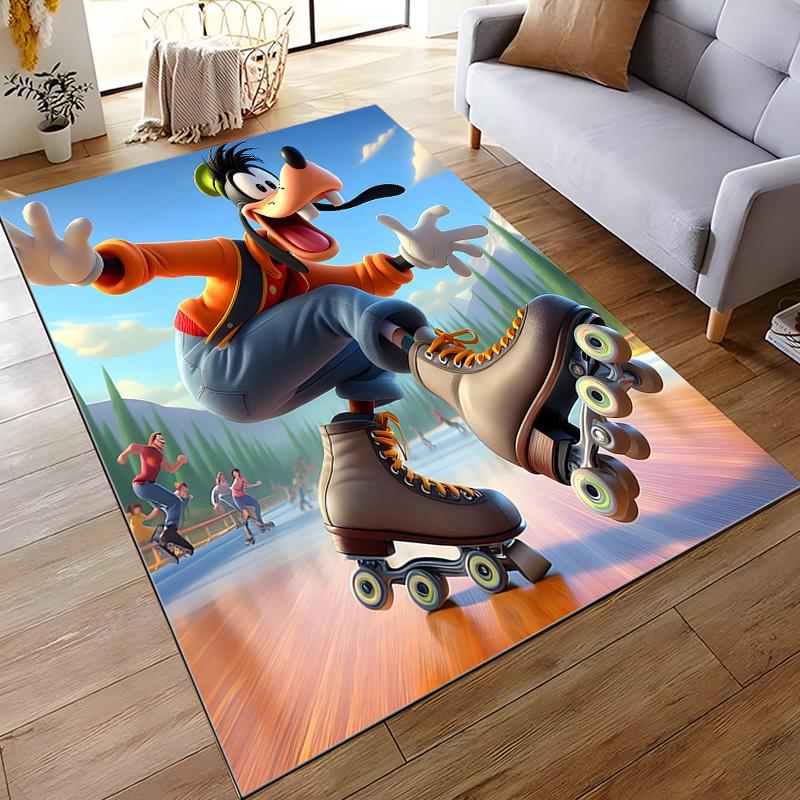Flannel Rug Goofy Roller Skating in Retro Roller Rink Funny Cartoon Art Home Decor