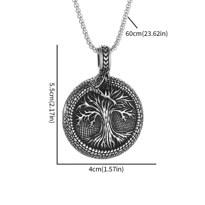 Retro Domineering Ouroboros Wrapped Around The Tree of Life Pendant Necklace Men's Personalized Punk Cool Casual Jewelry Gift