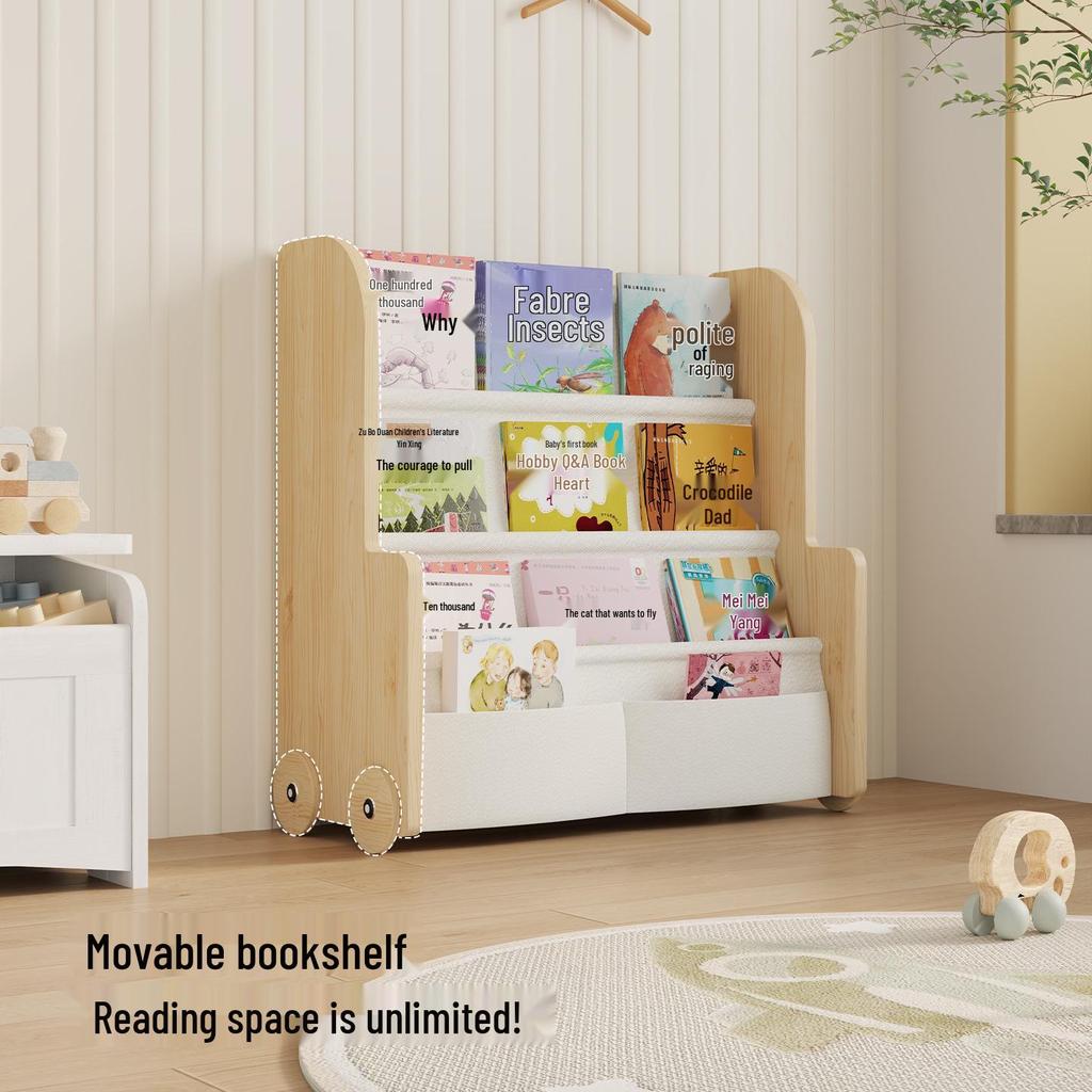 Mehrschichtiges Kinder-Bücherregal aus Massivholz mit abnehmbarem Stoff, Standregal für Kindergarten und Baby-Bücher