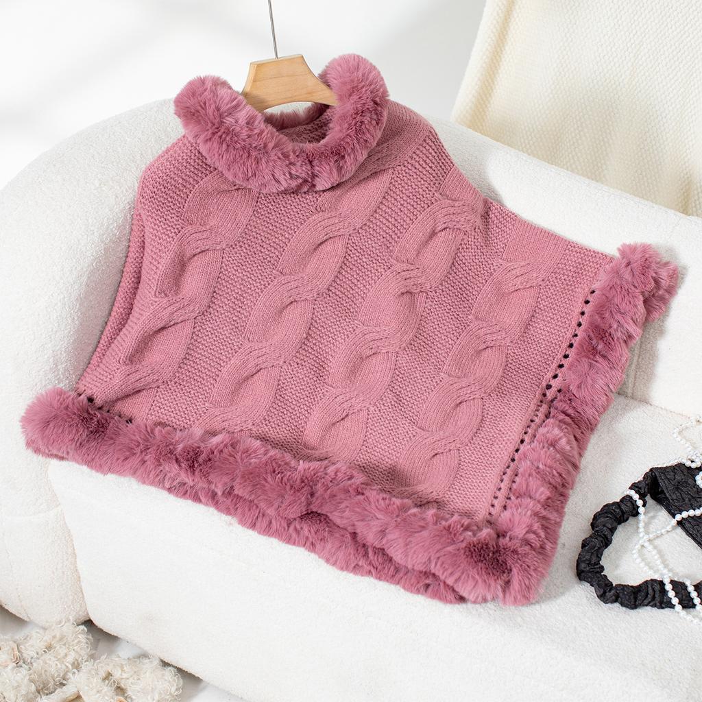 Women's Autumn and Winter Large Size Sleeve Knitted Wool Collar Thickened Thick Crest Shawl Loose Sweater Cape Top Women 6 Colors