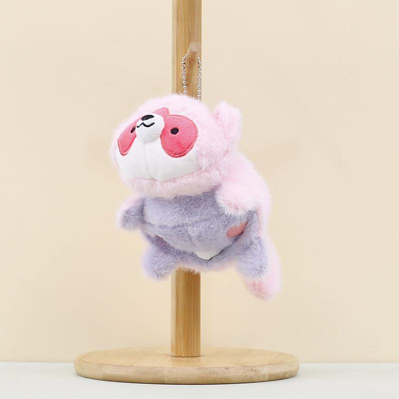 Charming Fluffy Raccoon Plush Keychain Cute Reversible Stuffed Animal Toy Pink Raccoon