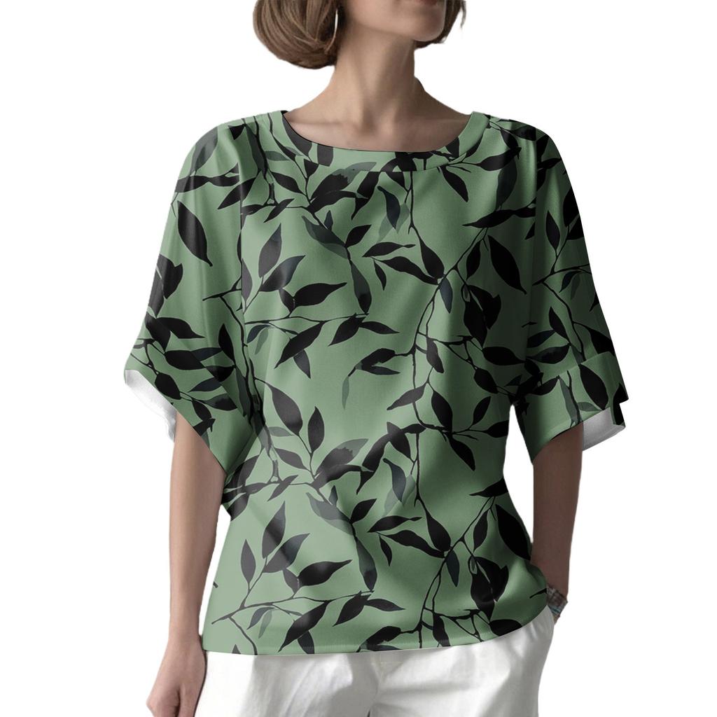 Women's Fashionable Casual Round Neck Printed Top Loose Top Printed Top Loose Top