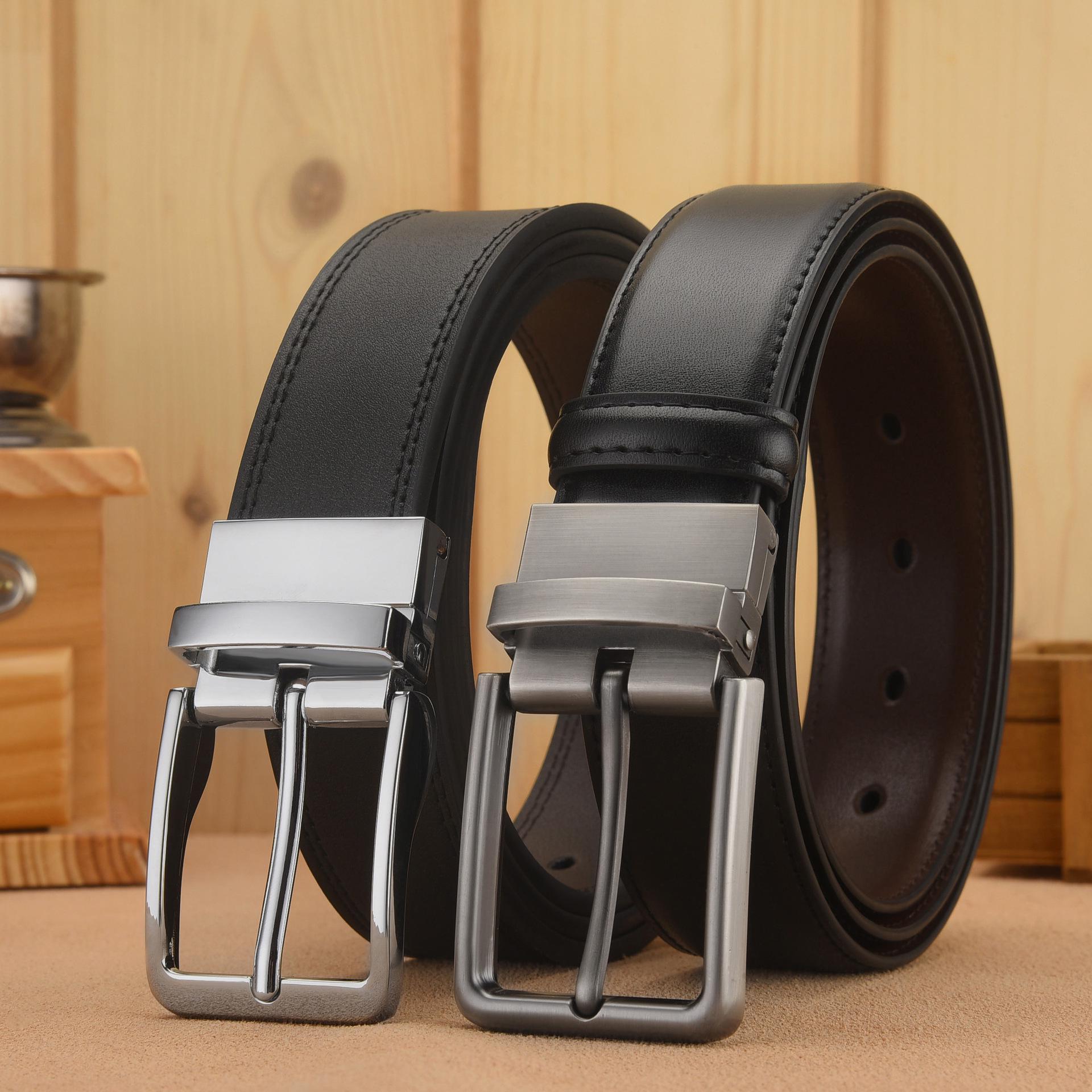 

Men s Classic Cowhide Leather Belt with Rotating Reversible Buckle 115 cm