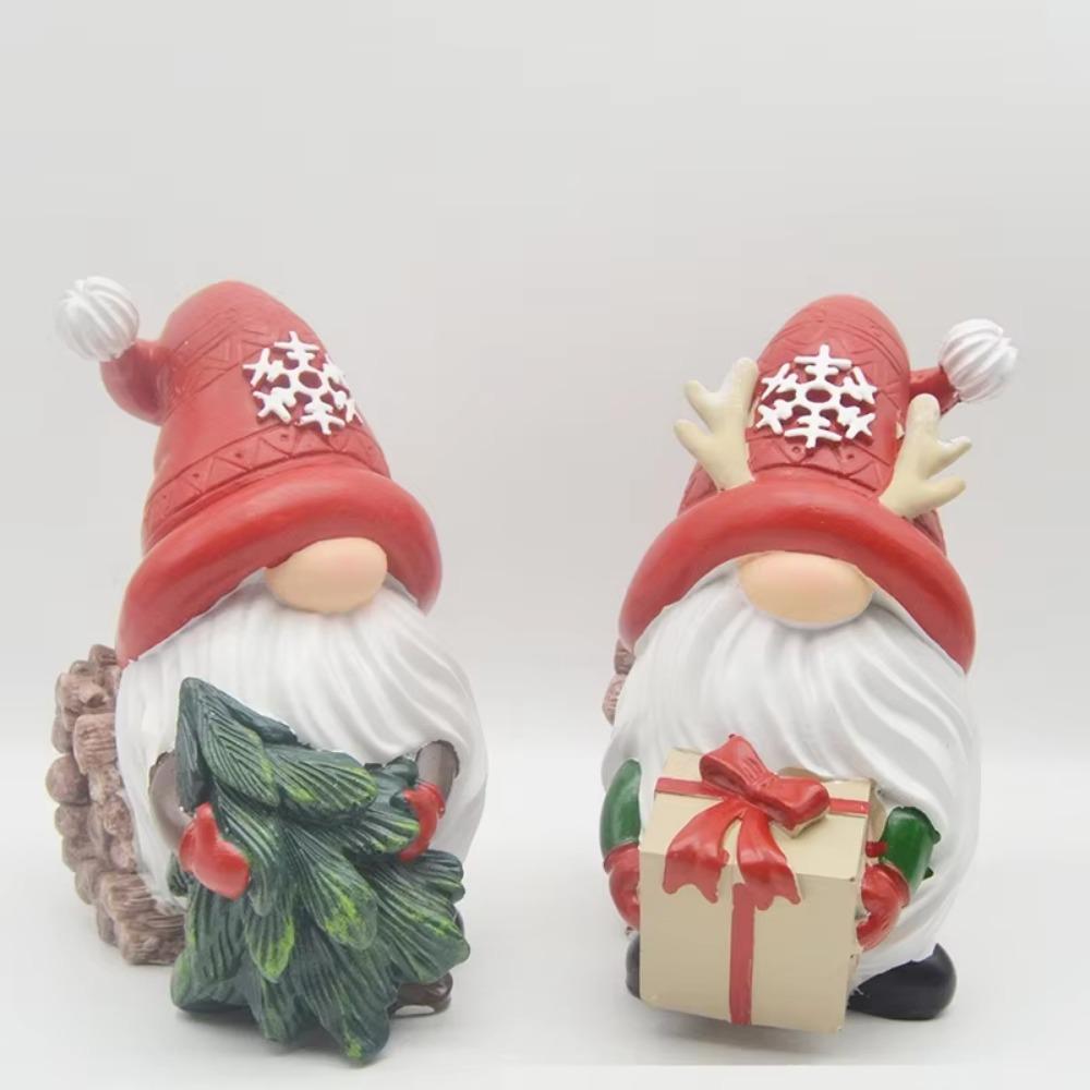 2Pcs/set Handmade Resin Gnomes Elf Cartoon Santa Claus Ornaments Christmas Elf Sculpture  Holiday