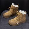 Leather real wool snow boots women's autumn and winter new cow suede thick hair heightening lace-up casual short boots women