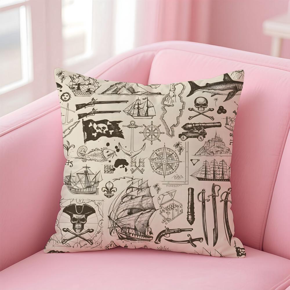 Ocean Blue Compass with Anchor Cushion Cover Pillow Case Soft Skin Friendly Fabric  Concealed Zipper