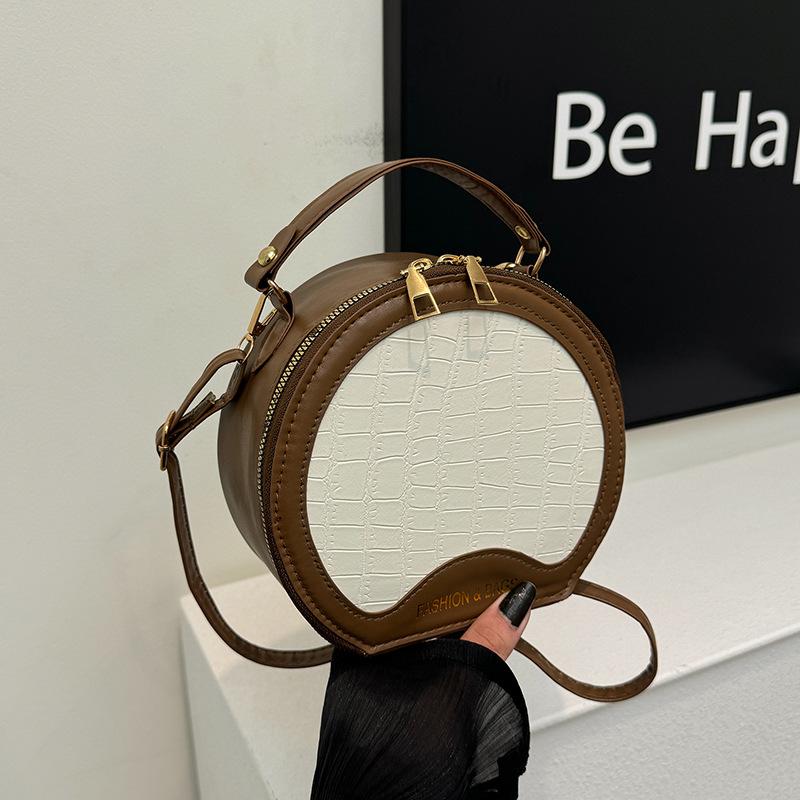 Textured Fashionable One-shoulder Crossbody Bag New Trendy and Fashionable Contrasting Color Crossbody Bag Simple Handbag Small Round Bag