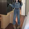 Women's Spring 2026 Hong Kong Retro Denim Jumpsuit - Casual Workwear Style