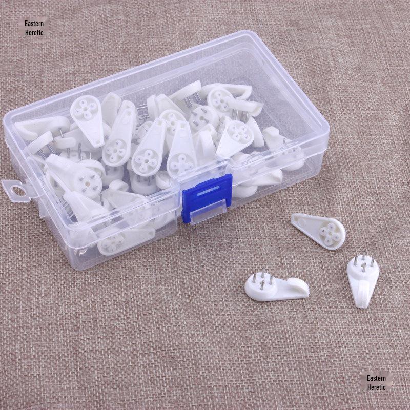 50-Pack ABS Medium Wall Hook Nails Set for Hanging Frames, White - Free Shipping