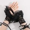 1Pair Black/White Fingerless Gloves Ruffled Design Elastic Lolita Gloves Floral Lace Bow Tie Sleeve