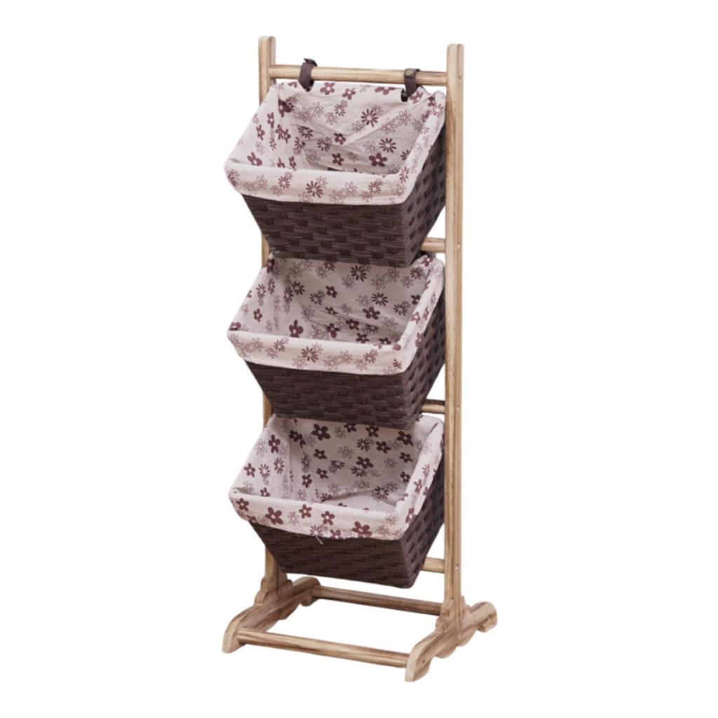 Wooden Storage Basket Floor Rack Organizer Multipurpose Display Shelf for