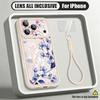 Flowers Leaves Print Lanyard Case For iPhone 18 Pro Max Shockproof Bumper Soft Silicone Cover For iPhone 17 16 15 14 13 Pro Max 17E