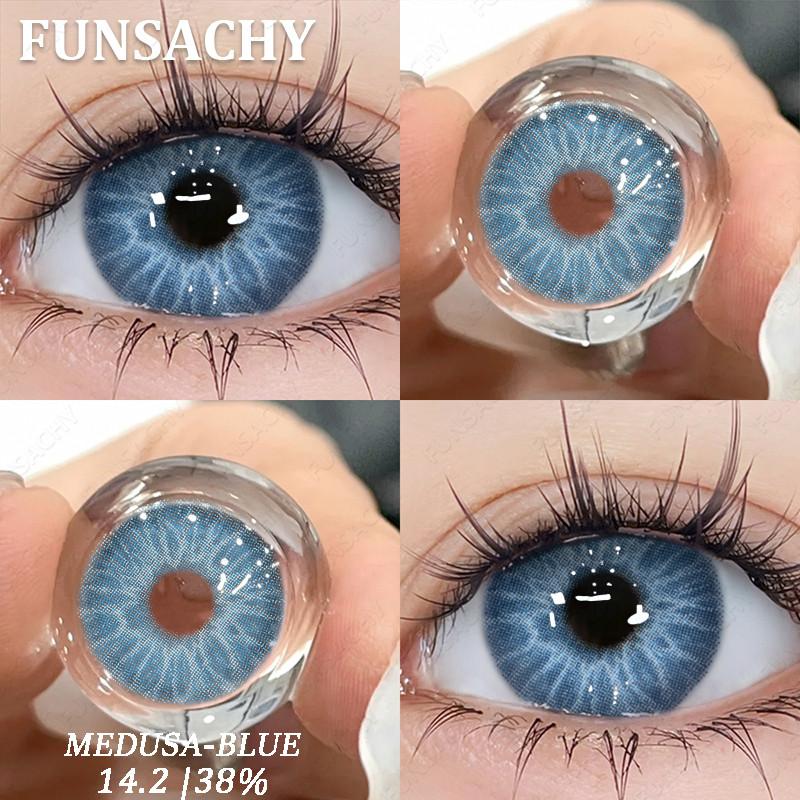 Funsachy 2Pcs Fashion Color Contact Lens For Pupils Blue Eyes 14.2mm Natural Brown Eye Lenses Beauty Green Lens Annual Cosmetics
