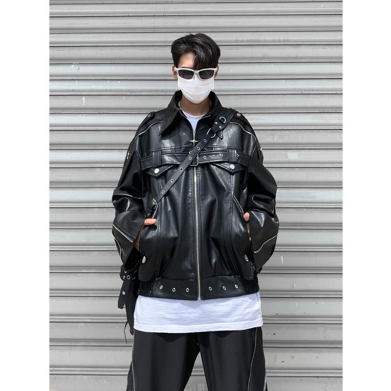 Men's High-End White Leather Motorcycle Jacket - American Retro Spring/Autumn Trend