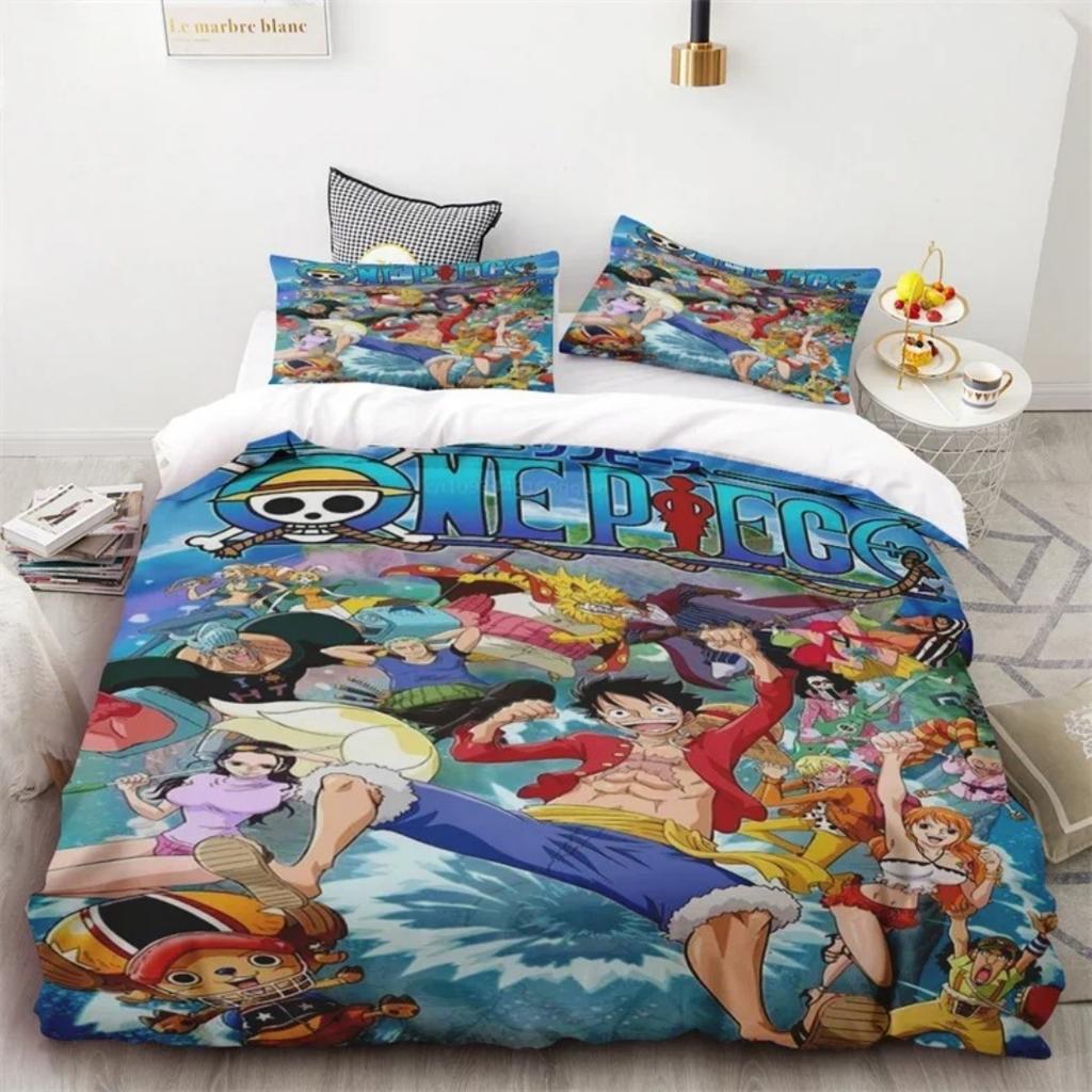 3D Kids Boys Anime One Pieces Duvet Cover Merry Christmas Bedding Set Queen King Full Size for Holiday Bedroom Teens Women Gift