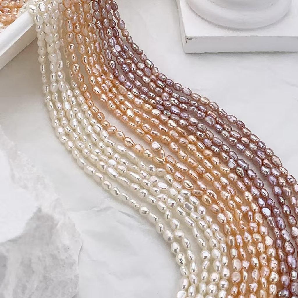 1String, Straight Hole Natural Freshwater Pearls, Handcrafted Nugget Pearl Beads for Jewelry Making DIY Crafts (Beads 3.5-4.5mm, Length 36cm)