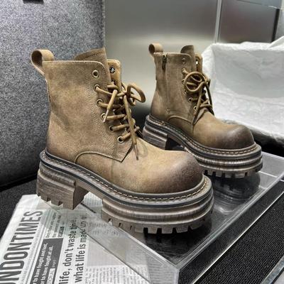 Stivaletti da Neve con Plateau alla Caviglia da Donna Tacchi Alti Sneakers Casual Scarpe in Pelle di Alta Qualità Tendenza Inverno Chelsea Allacciati Botas Mujer