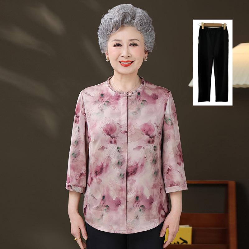 Spring & Summer Chinese Style Loose Cardigan: Women's Seven-Sleeve Top for Middle-Aged & Elderly