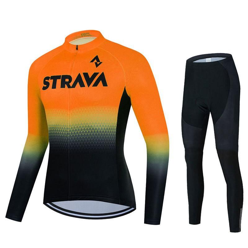 Team Version Men's Quick-drying Breathable Strap Set Hot STRAVA Long-sleeved Cycling Suit