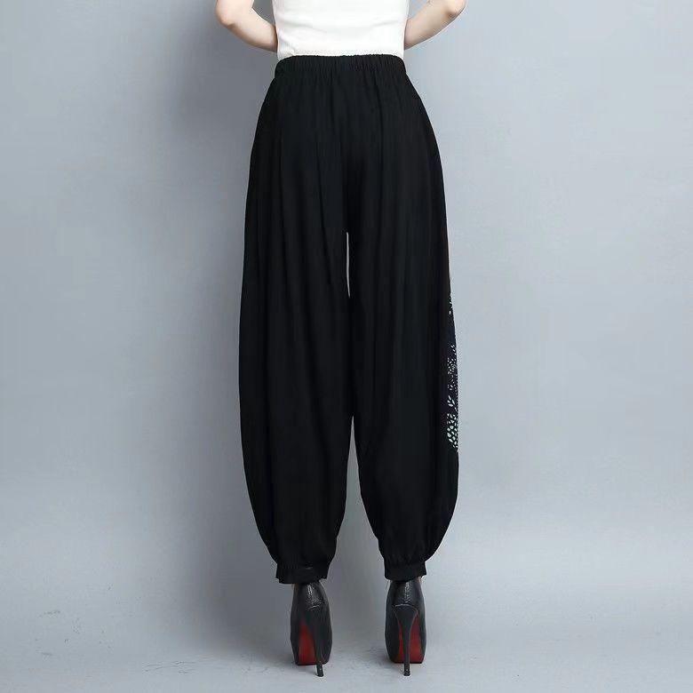 Women's Summer Plus-Size Loose-Fit Bell-Bottom Pants: Casual, Slimming Carrot-Cut Pants for Mature Women