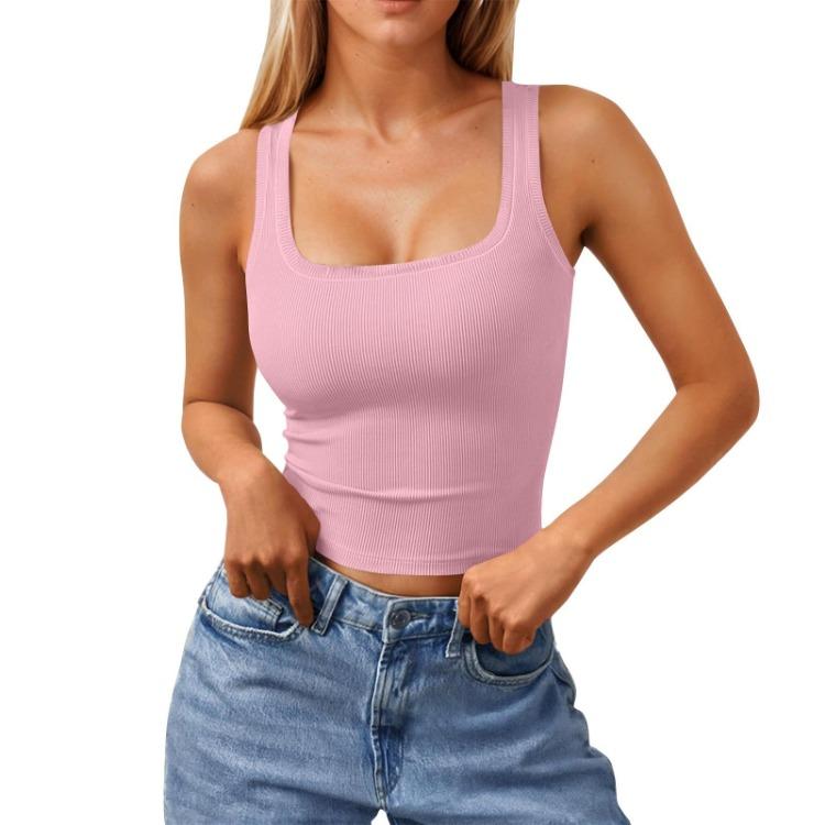 

Cute Summer Women s Seamless Slim Square Neck Tank Top Basic Sleeveless Shirt XL рожевий