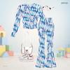 Girls Round Neck Long Sleeve Blue Pink Printed Flared Pants Two Piece Outfit