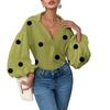 Camicetta da donna casual larga a pois con colletto semiaperto e maniche lunghe a sbuffo