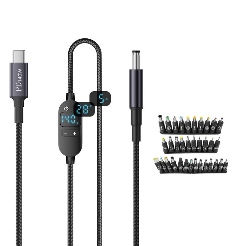 Durability PVC Coating DC5.5x2.1mm To USB C Charging Cord Featuring 5V/9V/12V/15V/20V/28V Adjustable Output Voltages