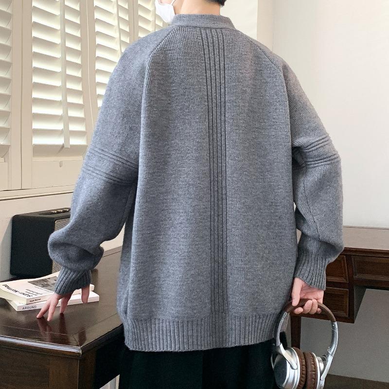 Korean Style Stand Collar Zipper Sweater Men's Lazy Style Knitted Cardigan Jacket Fashionable Top